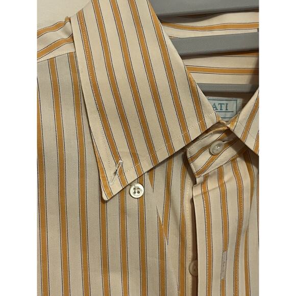 Tincati Milano Striped Dress Shirt •L• Premium Cotton Italy Orange Button Down - Picture 4 of 9